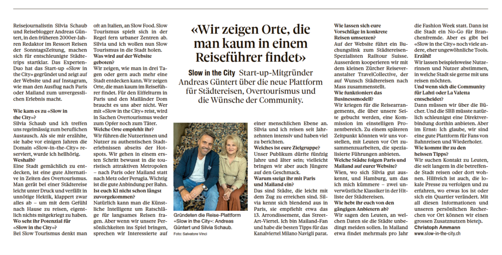 Bericht SonntagsZeitung Slow in the City Cut